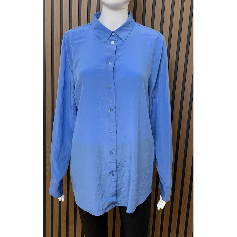 Equipment Femme 100% Silk Button Down Blouse Blue Long Sleeve L